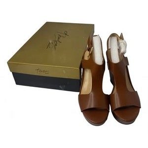 THALIA SODI VALLERI WEDGE SANDALS COGNAC 8.5W